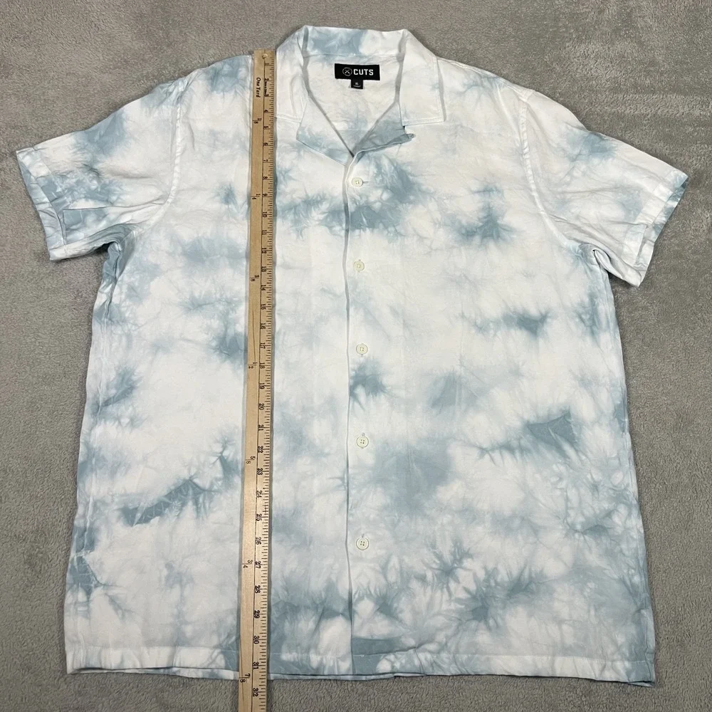 Cuts Clothing Shirt Men XL Blue White Tie Dye Camp Collar Hyperloop Rayon - Picture 8 of 13
